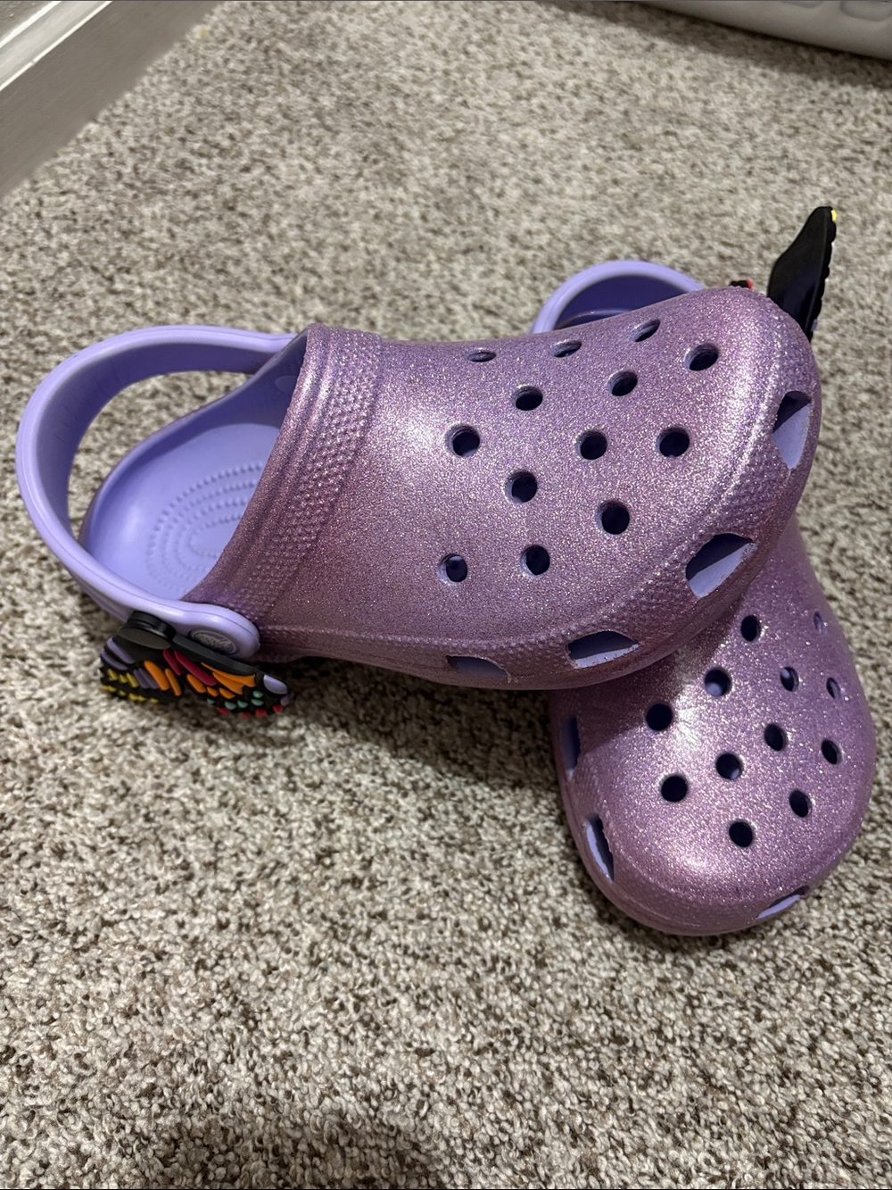 Sparkle Purple Crocs Sandals with Back Strap and Butterfly